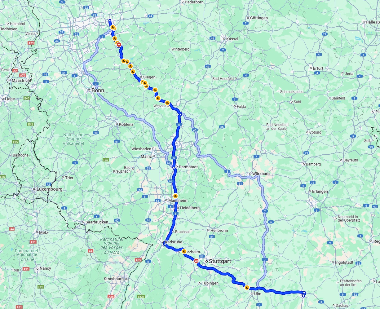 Anreise von Augsburg Zu Dortmund Über via A8, A5 and A45
