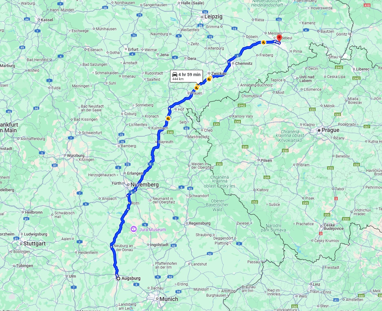 Anreise von Augsburg Zu Dresden Über via A9