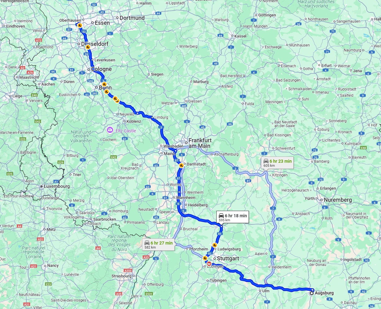 Anreise von Augsburg Zu Duisburg Über via A8 and A3