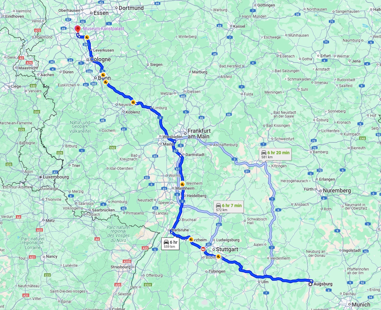 Anreise von Augsburg Zu Düsseldorf Über via A8 and A3