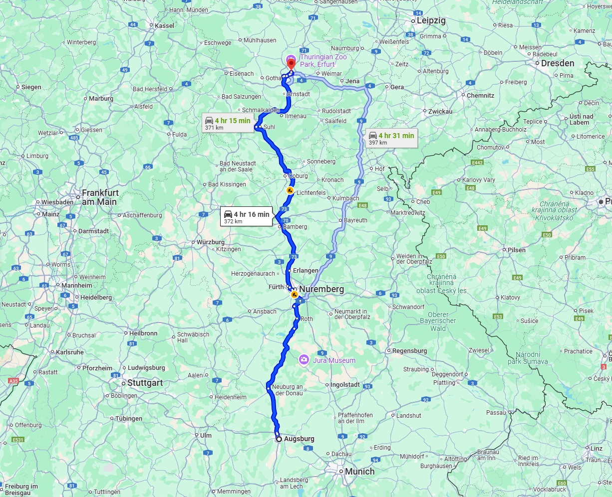 Anreise von Augsburg Zu Erfurt Über via A73