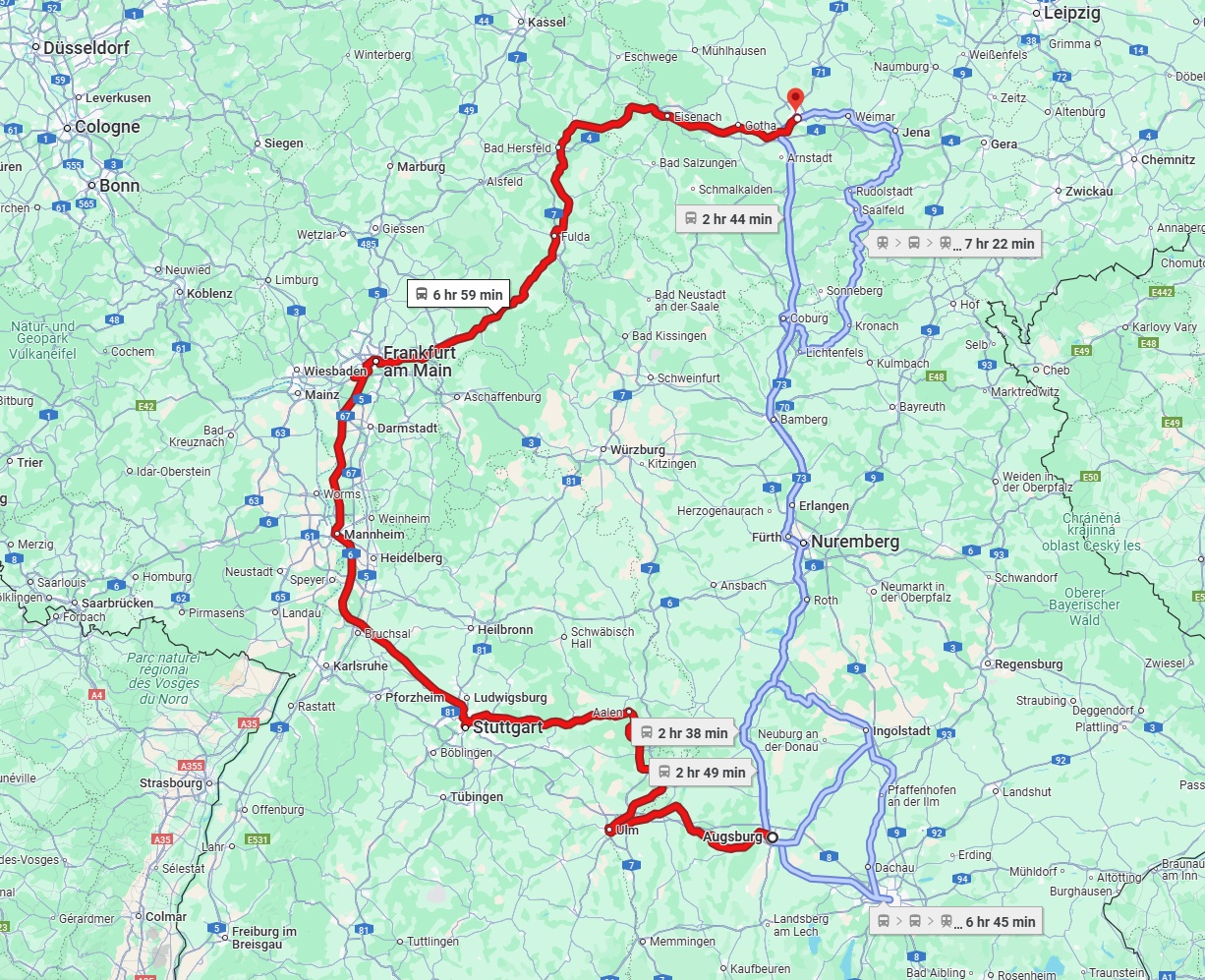 Anreise von Augsburg Zu Erfurt Über 