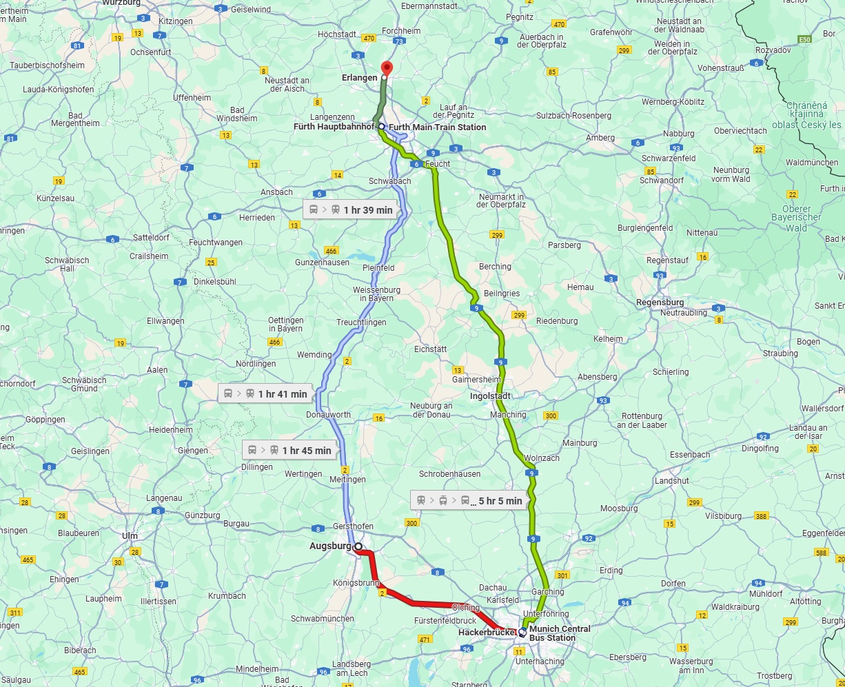 Anreise von Augsburg Zu Erlangen Über 