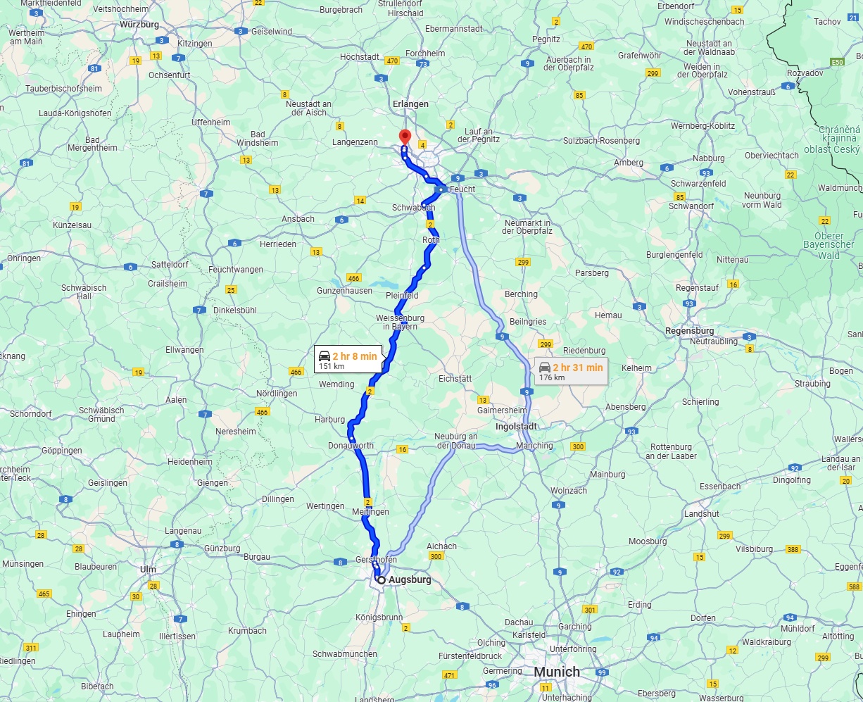 Anreise von Augsburg Zu Fürth Über via B2 and B2