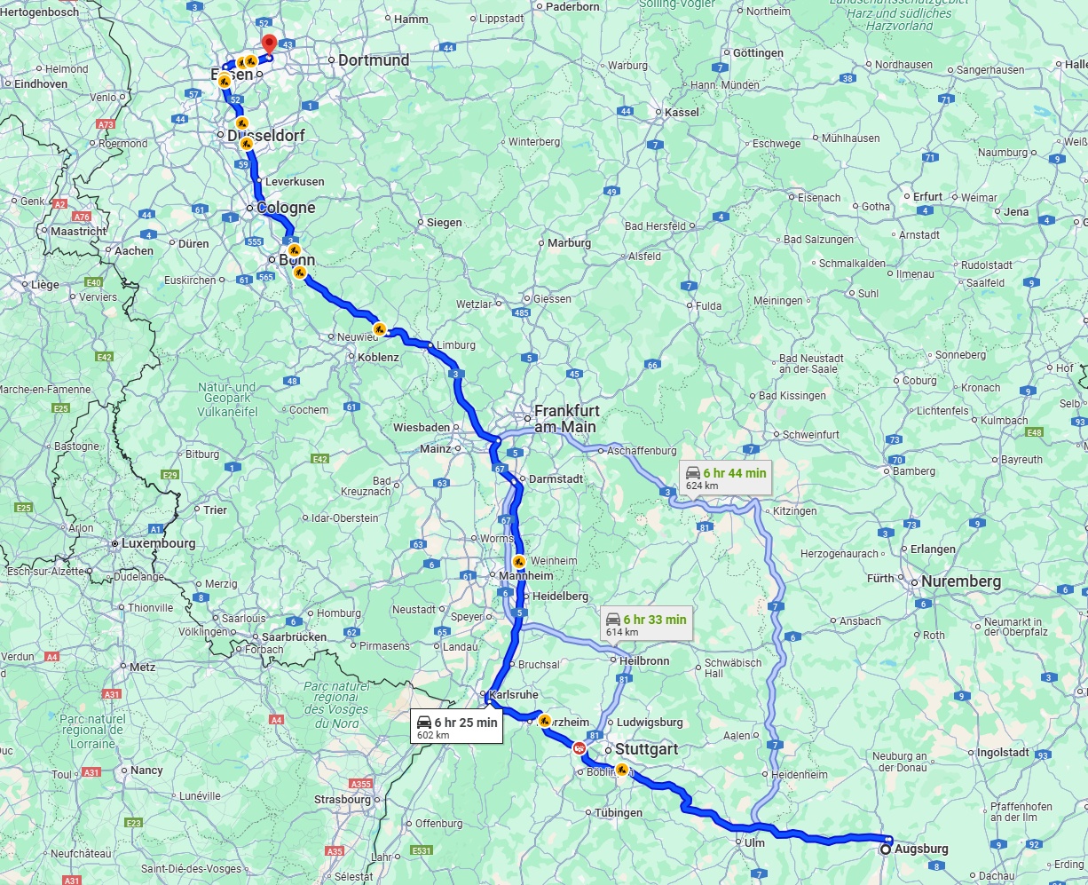 Anreise von Augsburg Zu Gelsenkirchen Über via A8 and A3