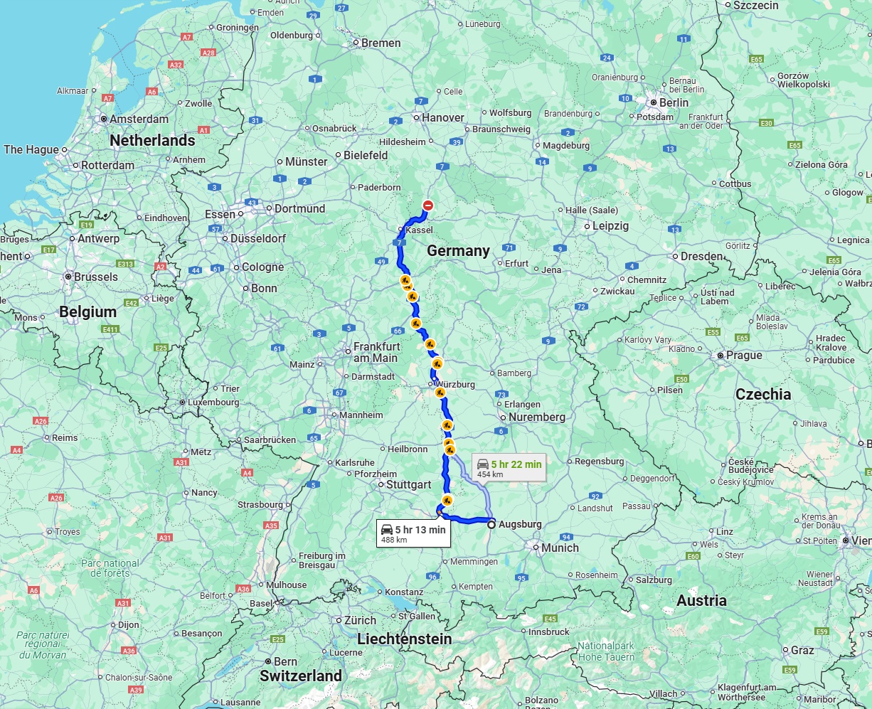 Anreise von Augsburg Zu Göttingen Über via A7