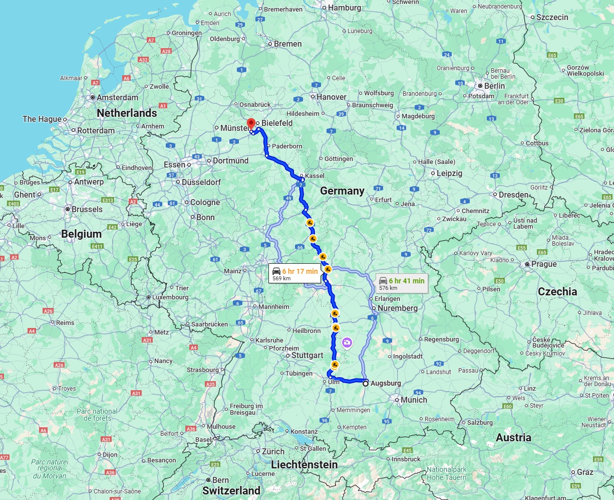 Anreise von Augsburg Zu Gütersloh Über via A7