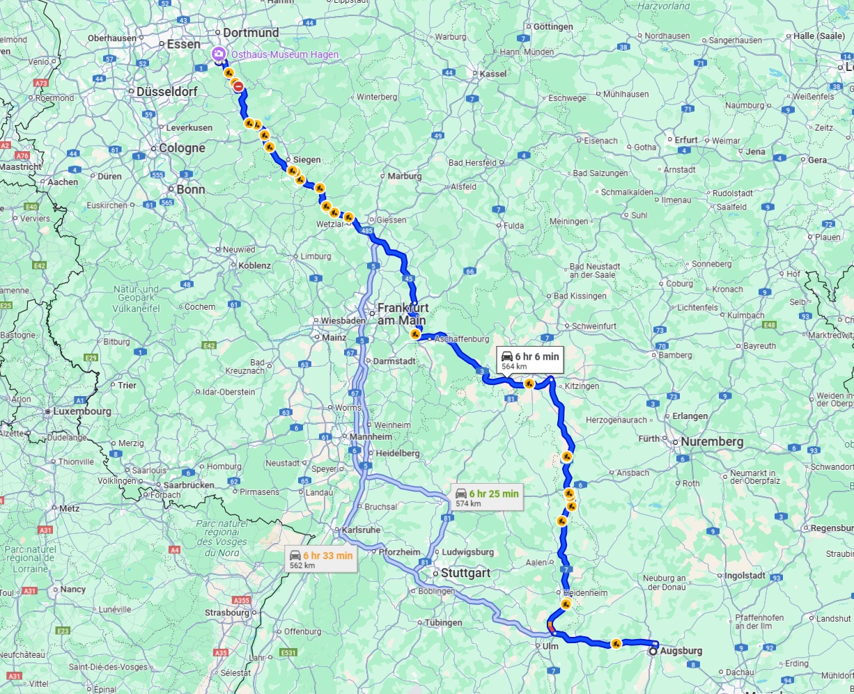 Anreise von Augsburg Zu Hagen Über via A7 and A45