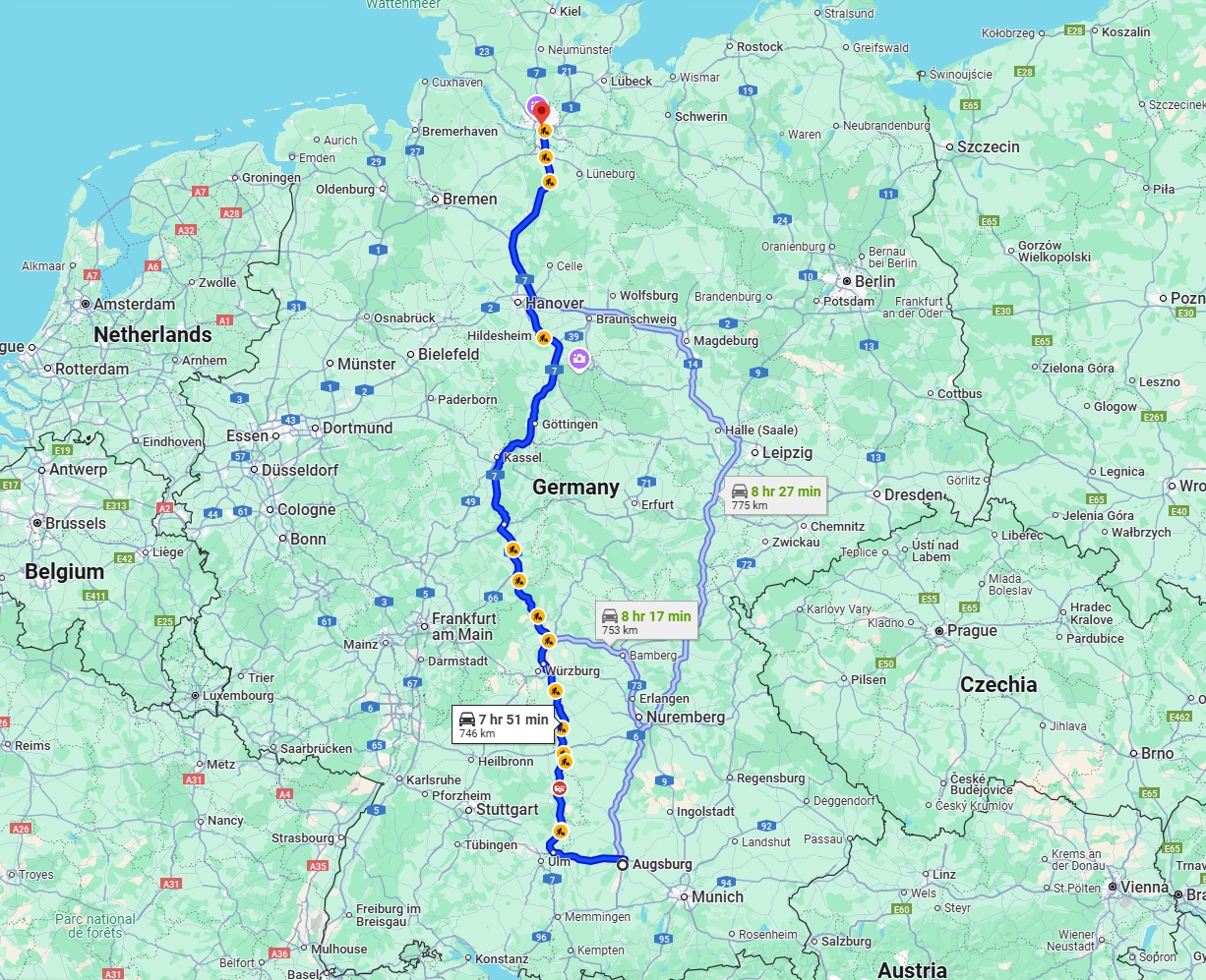 Anreise von Augsburg Zu Hamburg Über via A7
