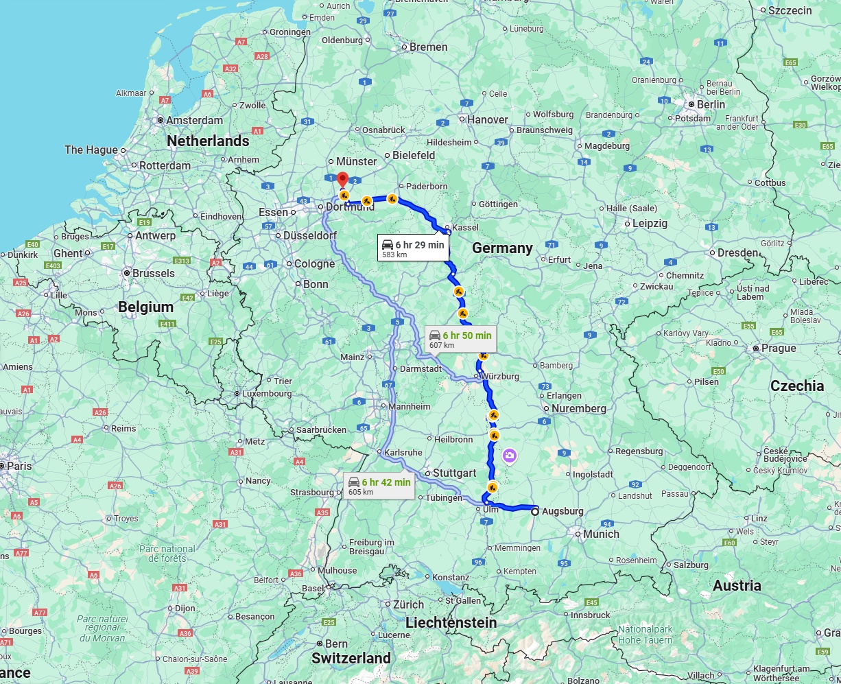 Anreise von Augsburg Zu Hamm Über via A7