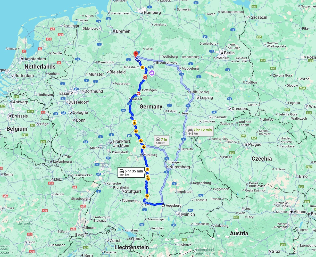 Anreise von Augsburg Zu Hannover Über via A7