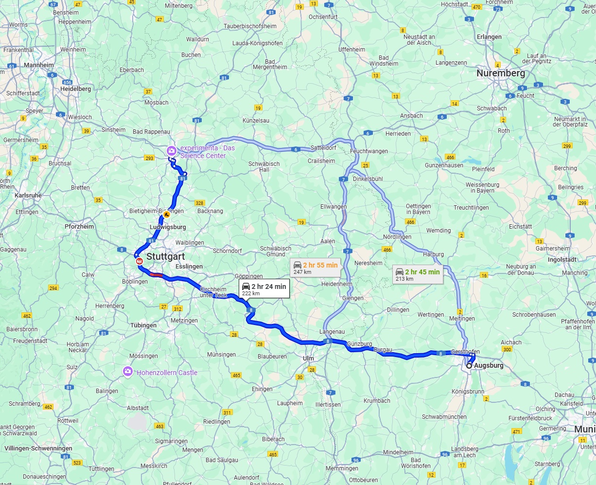 Anreise von Augsburg Zu Heilbronn Über via A8