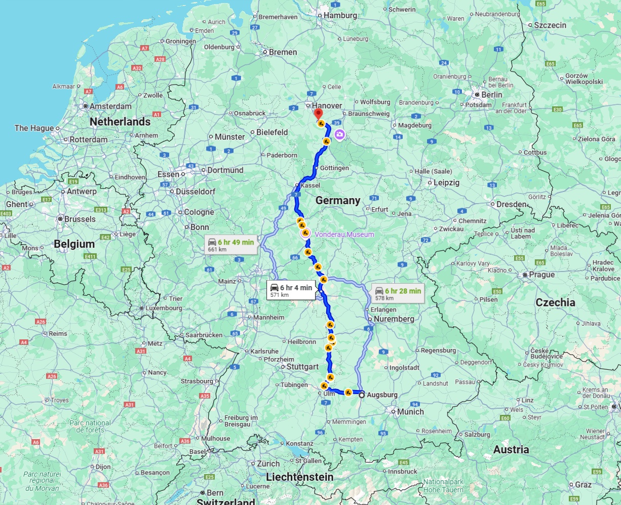 Anreise von Augsburg Zu Hildesheim Über via A7