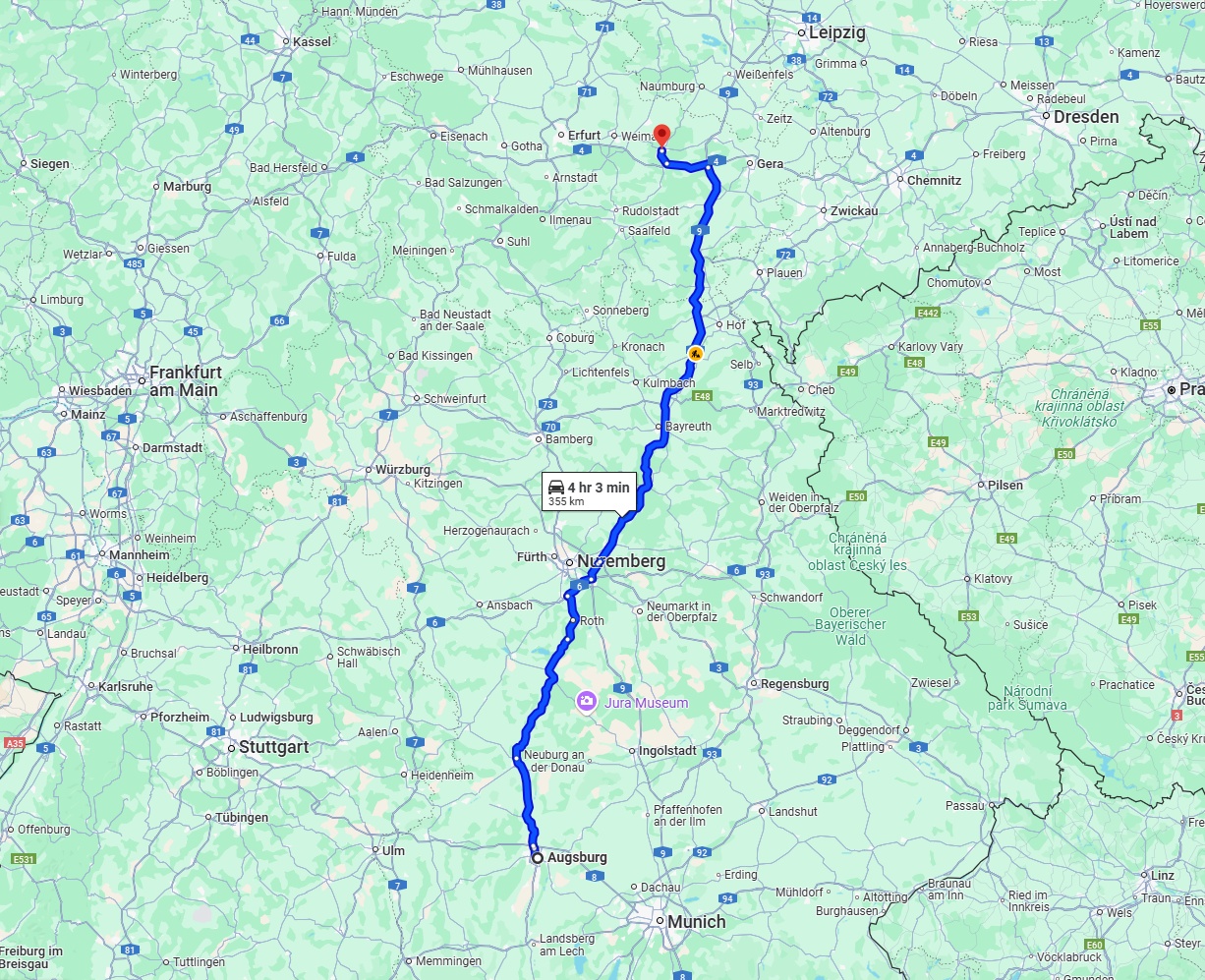 Anreise von Augsburg Zu Jena Über via A9