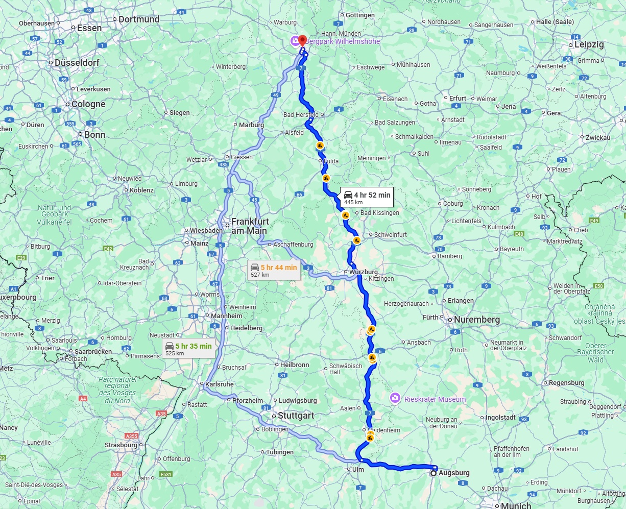 Anreise von Augsburg Zu Kassel Über via A7