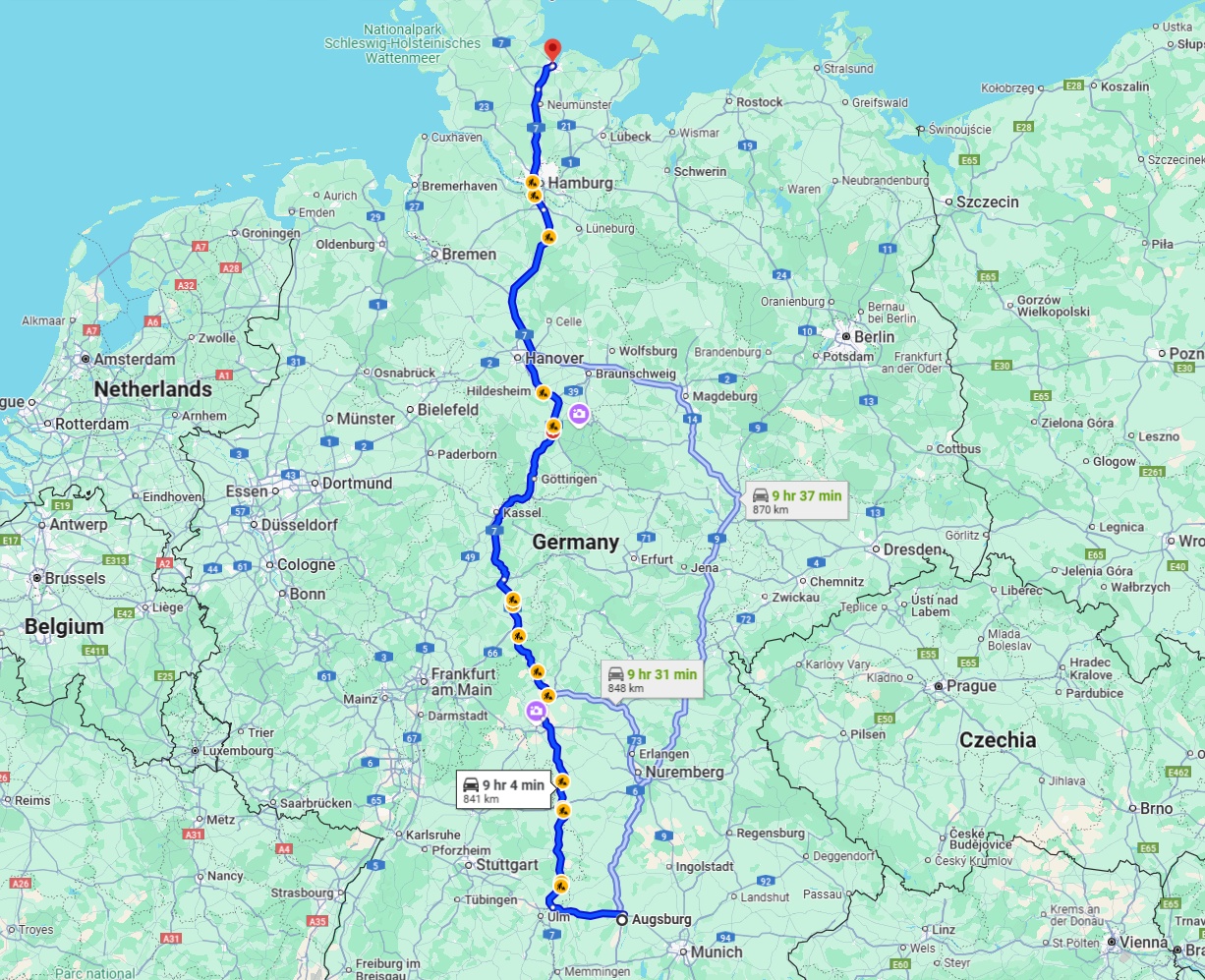 Anreise von Augsburg Zu Kiel Über via A7