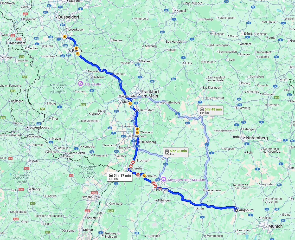 Anreise von Augsburg Zu Köln Über via A8 and A3