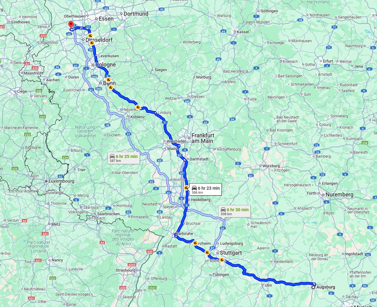Anreise von Augsburg Zu Krefeld Über via A8 and A3