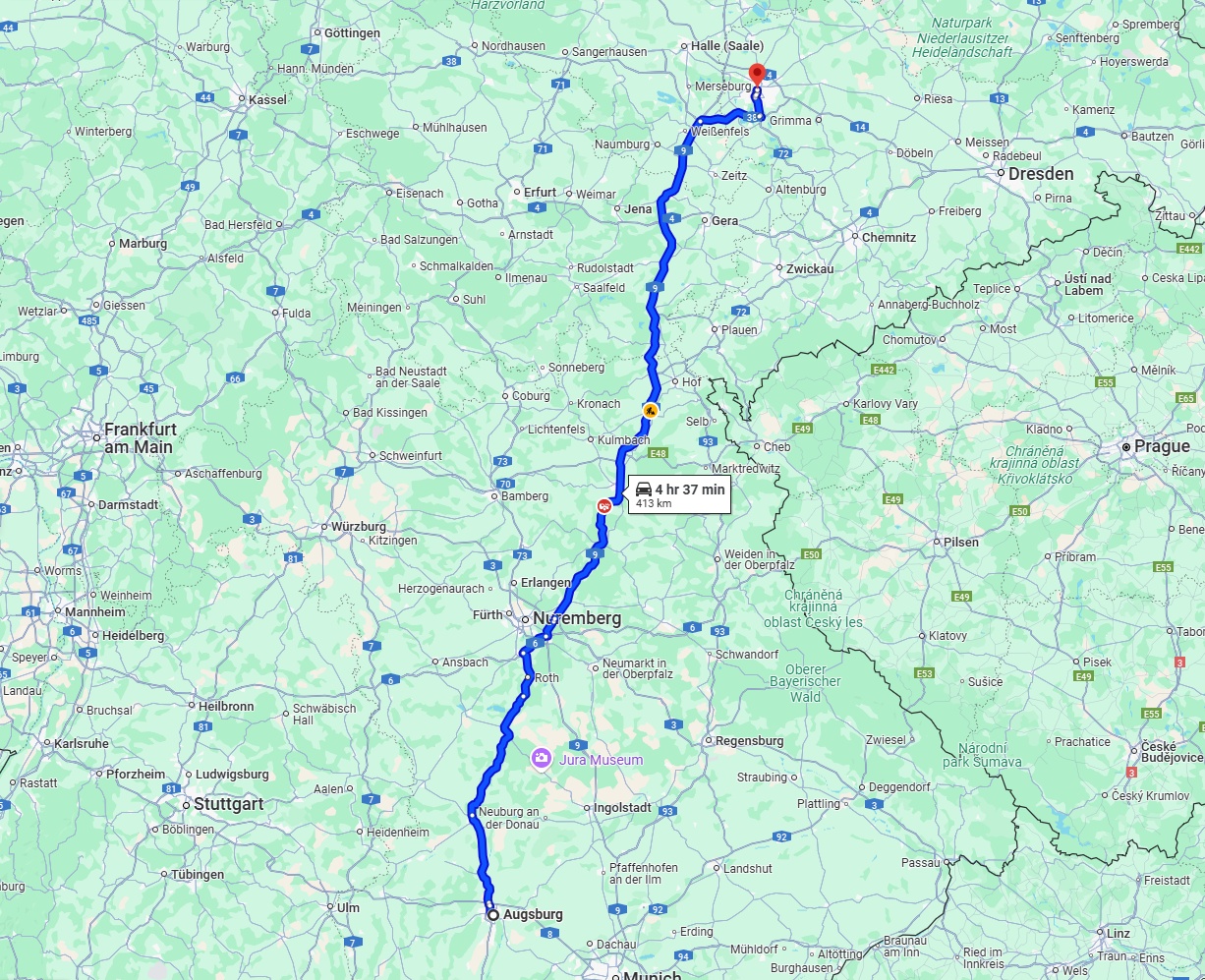 Anreise von Augsburg Zu Leipzig Über via A9