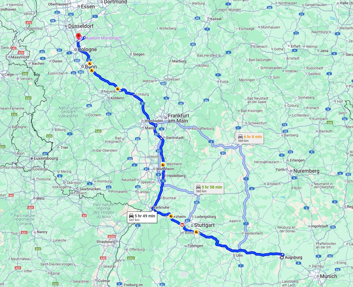 Anreise von Augsburg Zu Leverkusen Über via A8 and A3