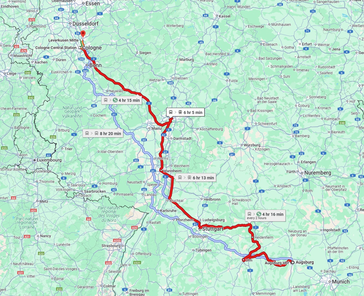 Anreise von Augsburg Zu Leverkusen Über 