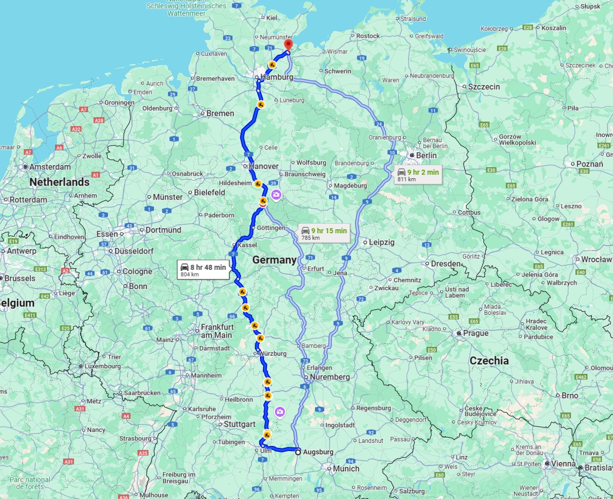 Anreise von Augsburg Zu Lübeck Über via A7