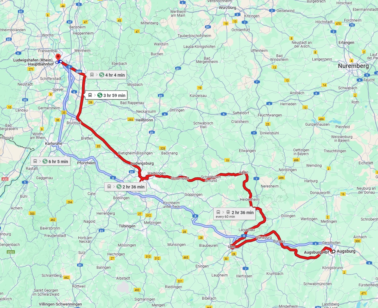 Anreise von Augsburg Zu Ludwigshafen am Rhein Über 