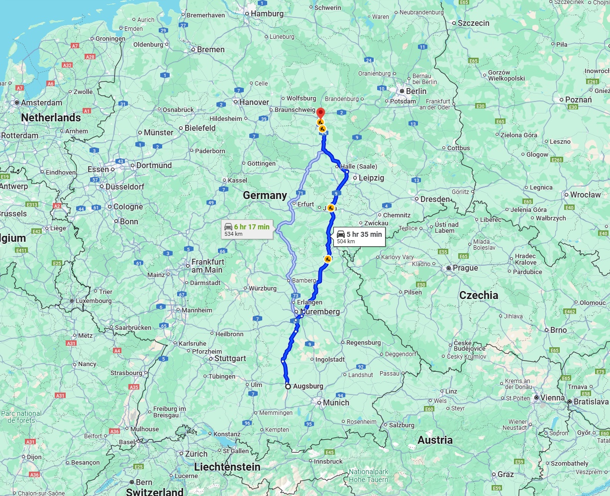 Anreise von Augsburg Zu Magdeburg Über via A9