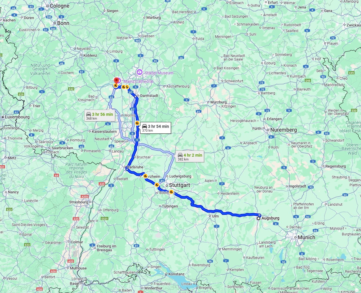 Anreise von Augsburg Zu Mainz Über via A8 and A5