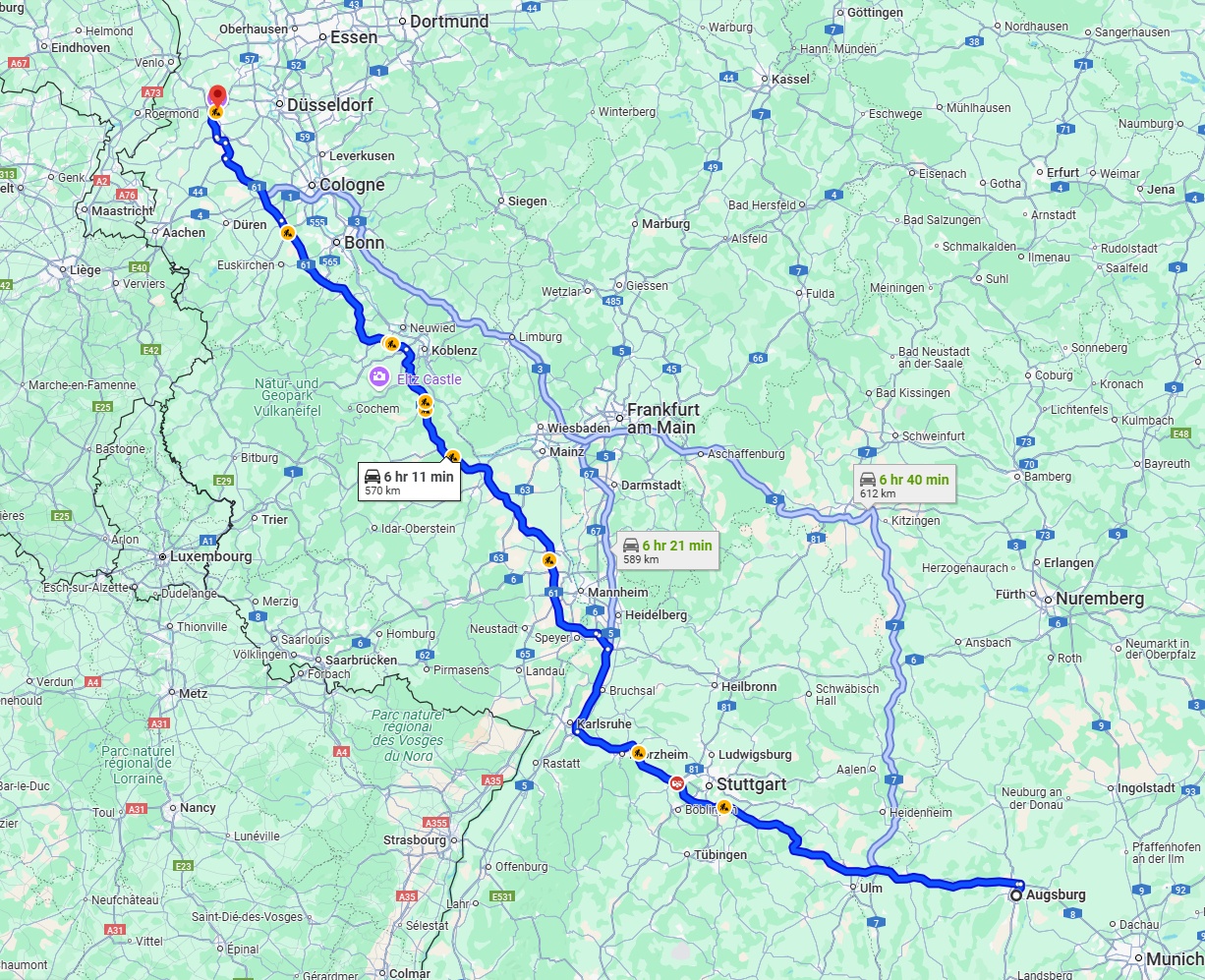 Anreise von Augsburg Zu Mönchengladbach Über via A8 and A61