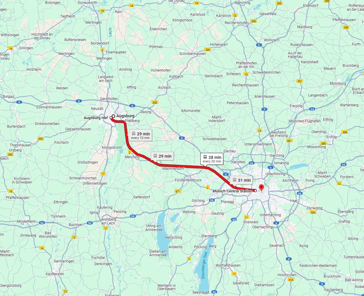 Anreise von Augsburg Zu München Über 