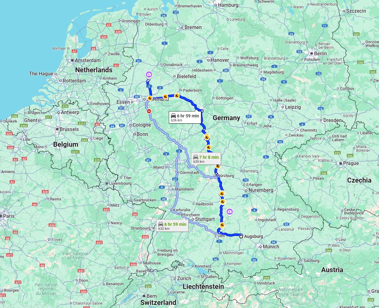 Anreise von Augsburg Zu Münster Über via A7