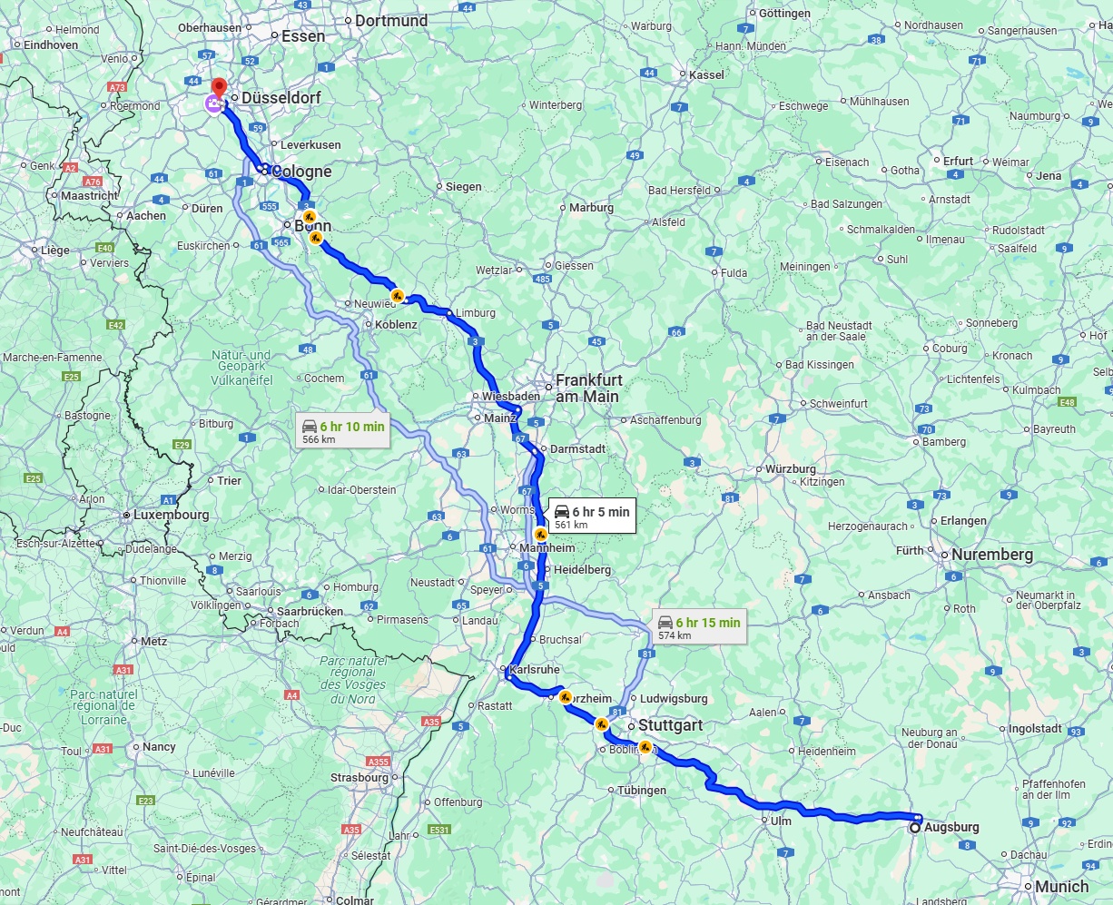 Anreise von Augsburg Zu Neuss Über via A8 and A3