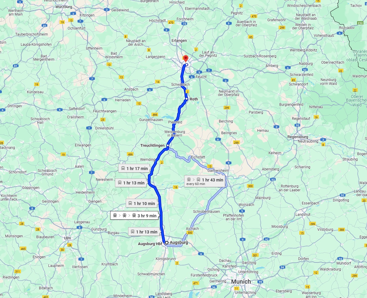 Anreise von Augsburg Zu Nürnberg Über 