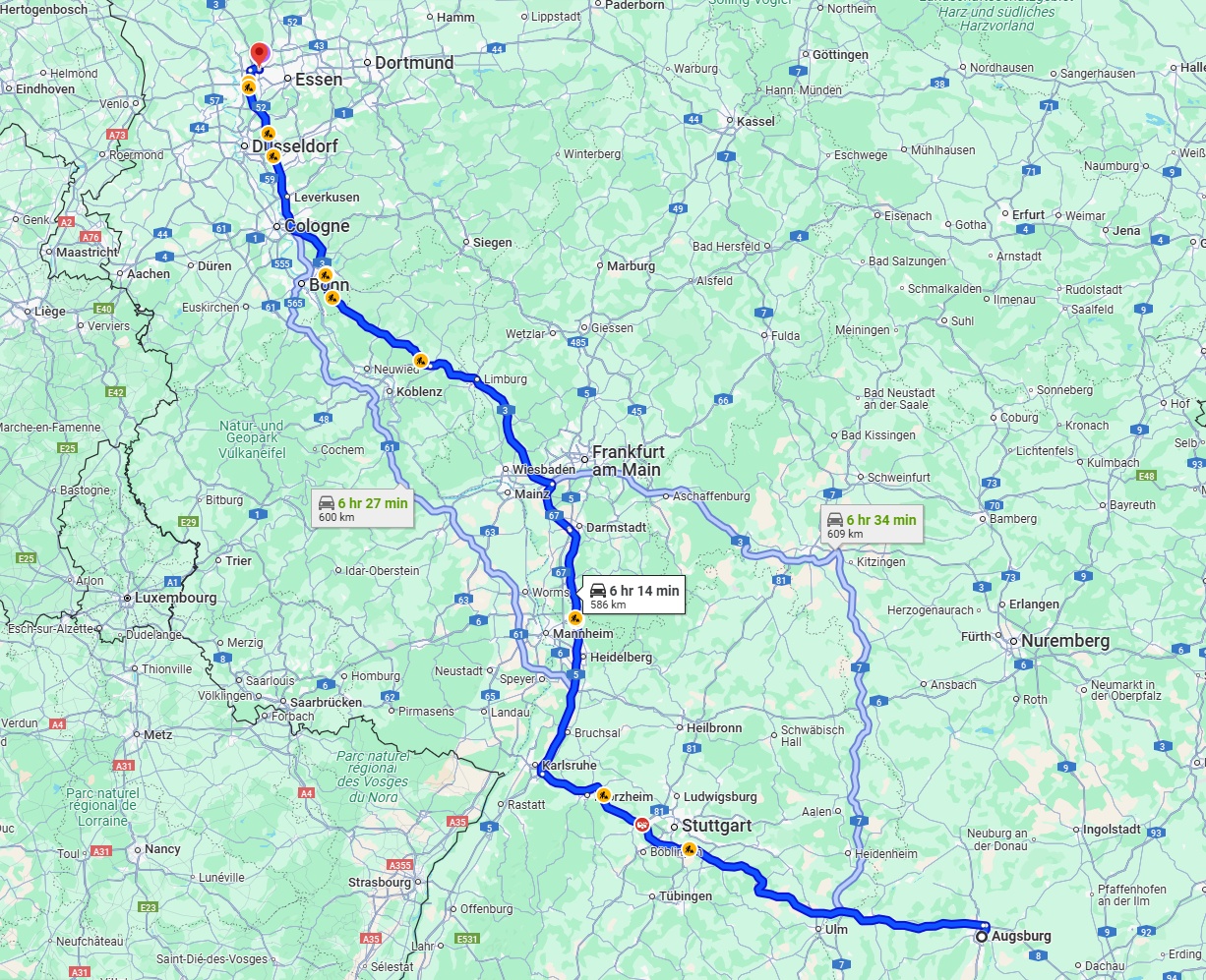 Anreise von Augsburg Zu Oberhausen Über via A8 and A3