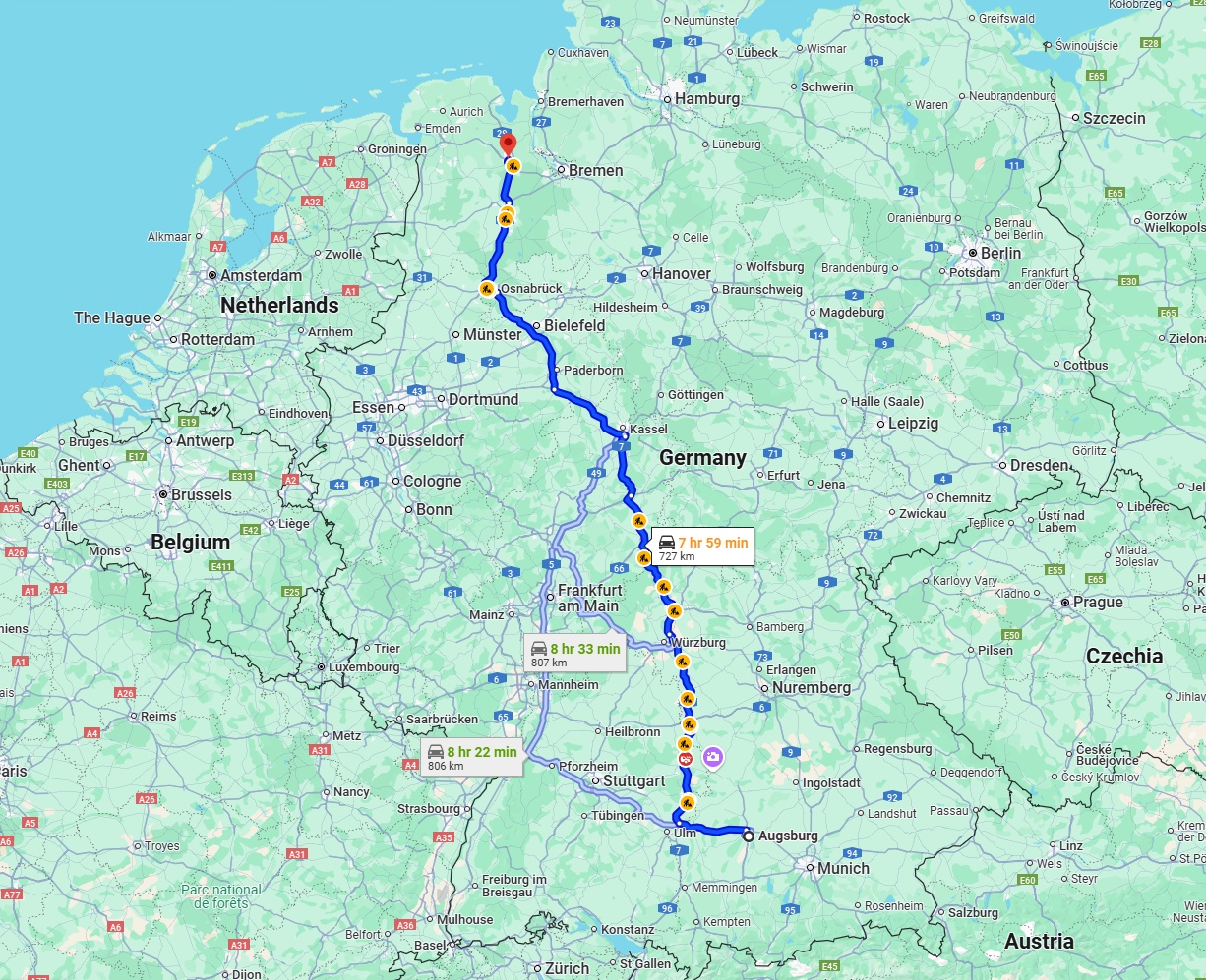 Anreise von Augsburg Zu Oldenburg Über via A7