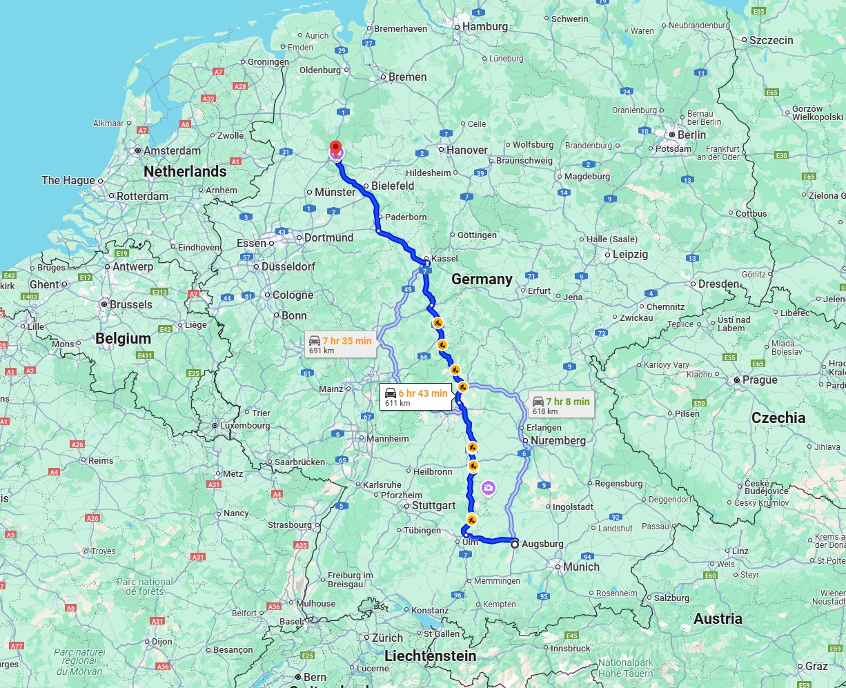 Anreise von Augsburg Zu Osnabrück Über via A7