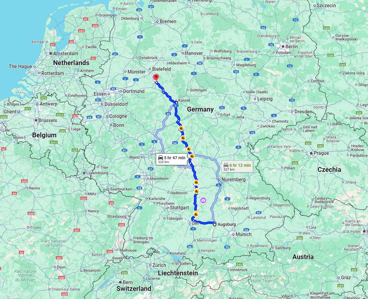 Anreise von Augsburg Zu Paderborn Über via A7