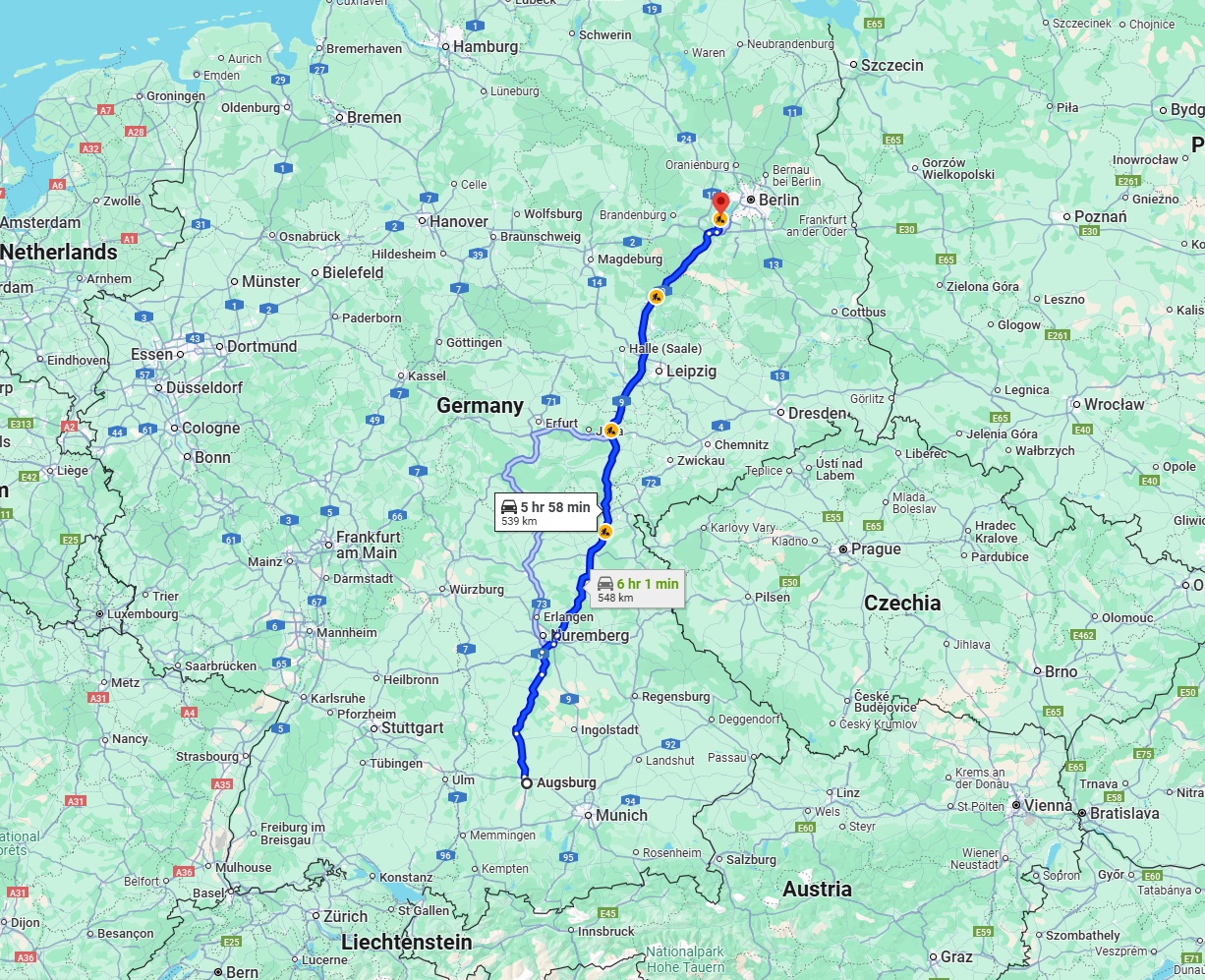 Anreise von Augsburg Zu Potsdam Über via A9