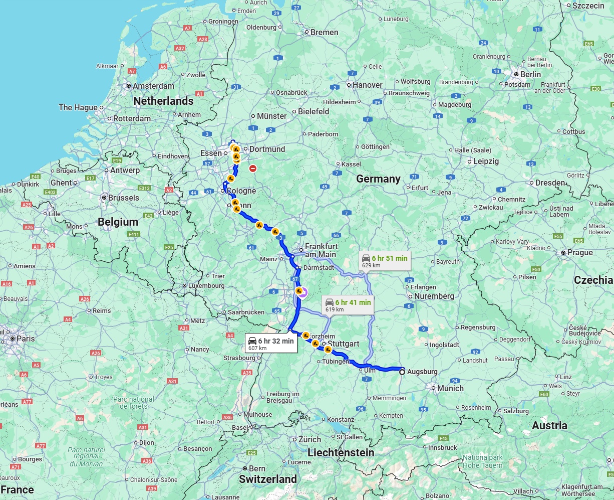 Anreise von Augsburg Zu Recklinghausen Über via A8 and A3