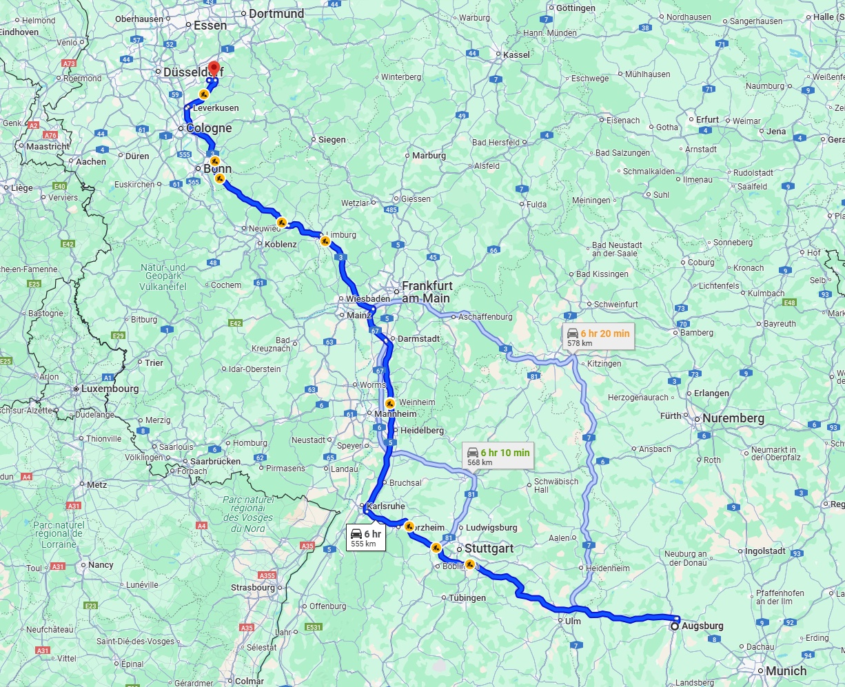 Anreise von Augsburg Zu Remscheid Über via A8 and A3