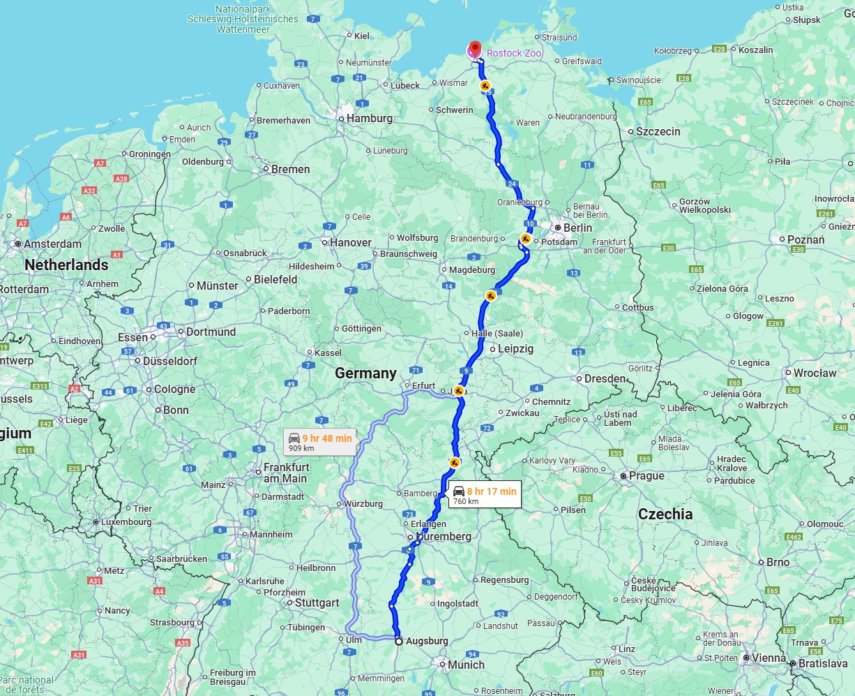 Anreise von Augsburg Zu Rostock Über via A9