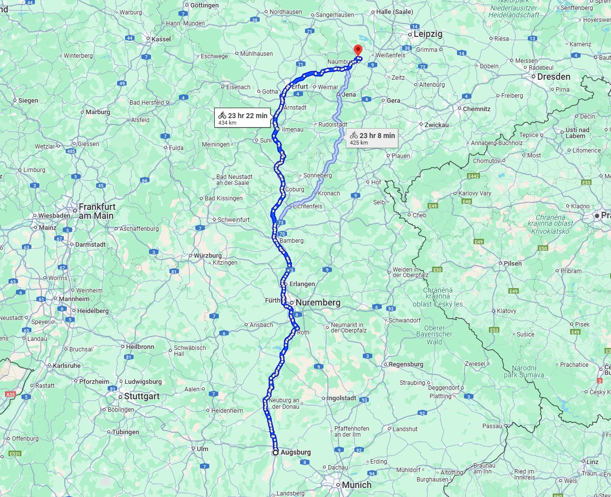 Anreise von Augsburg Zu Saale Über 