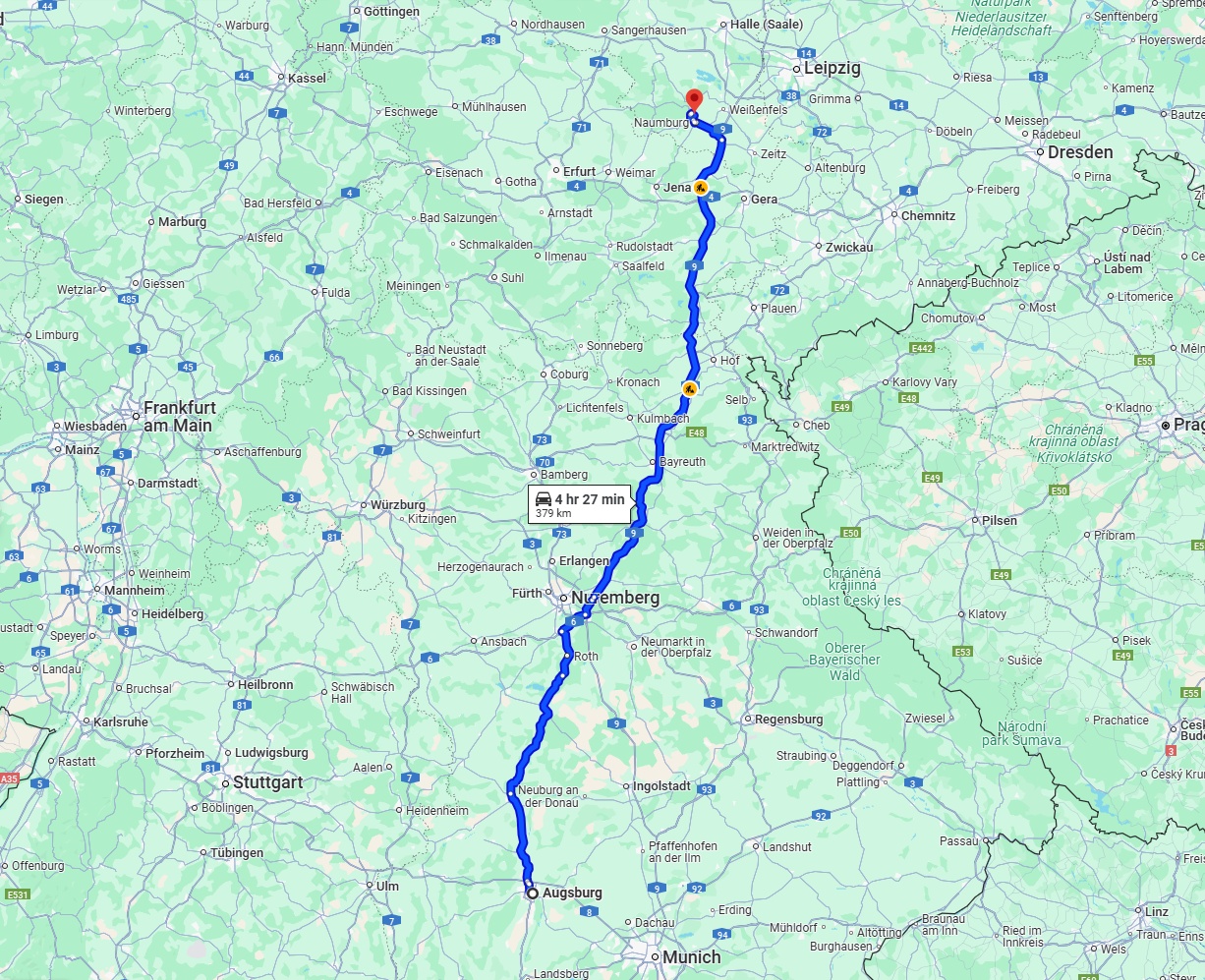 Anreise von Augsburg Zu Saale Über via A9