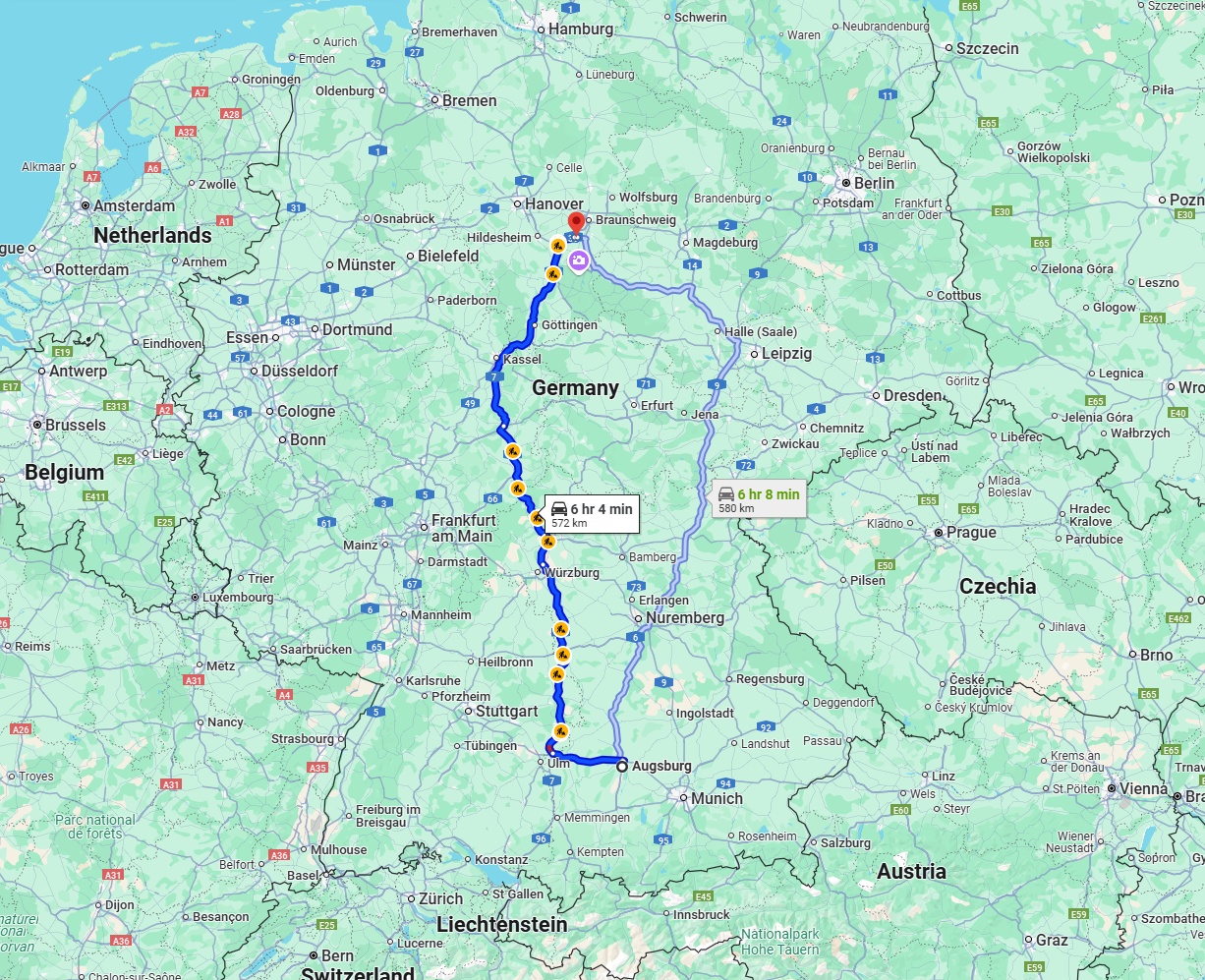 Anreise von Augsburg Zu Salzgitter Über via A7