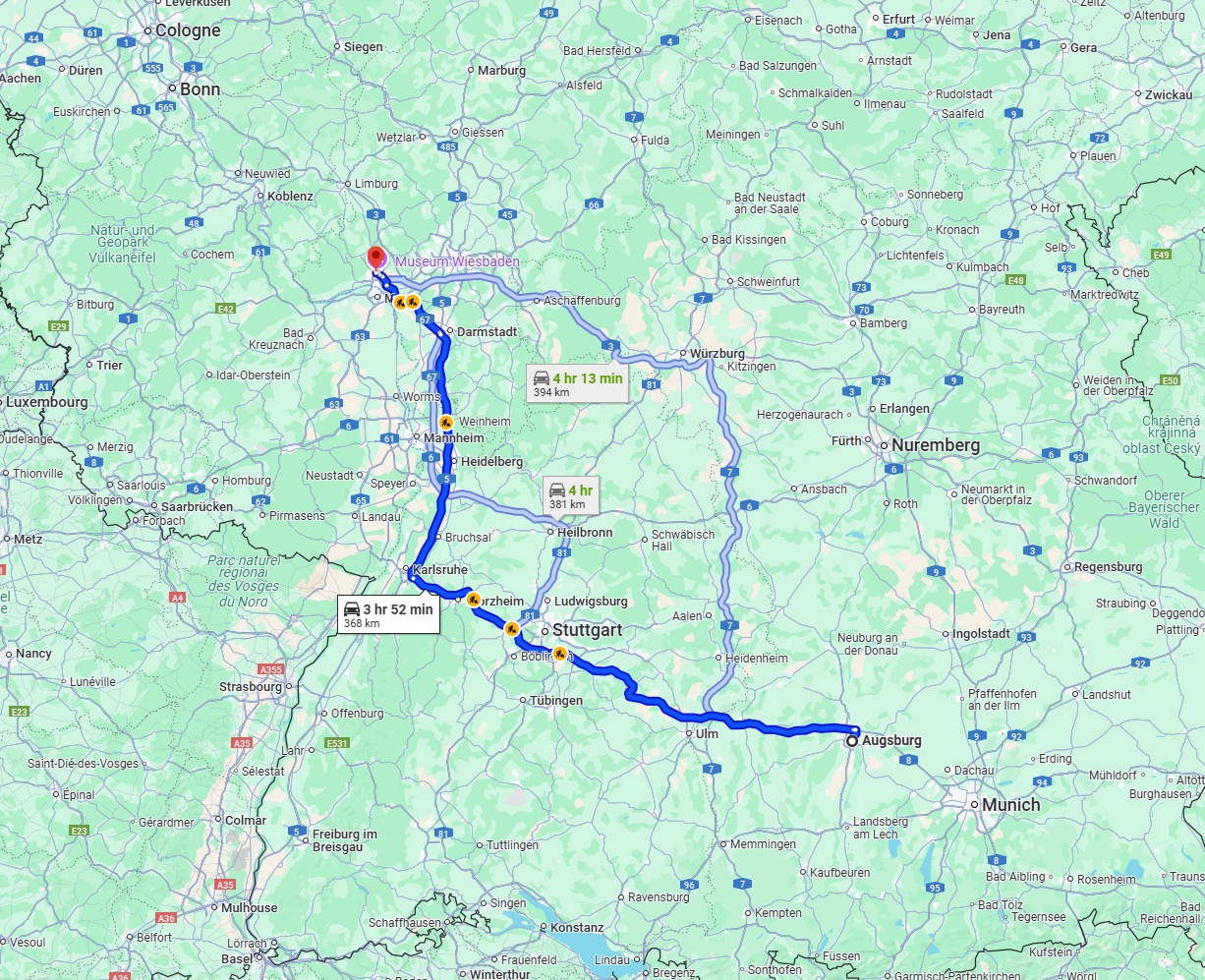Anreise von Augsburg Zu Wiesbaden Über via A8 and A5