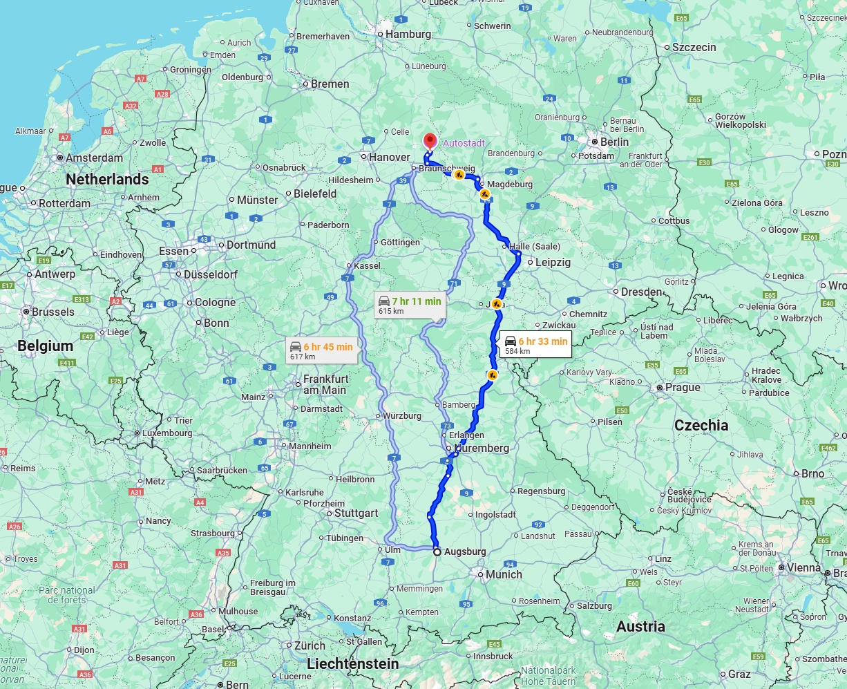 Anreise von Augsburg Zu Wolfsburg Über via A9