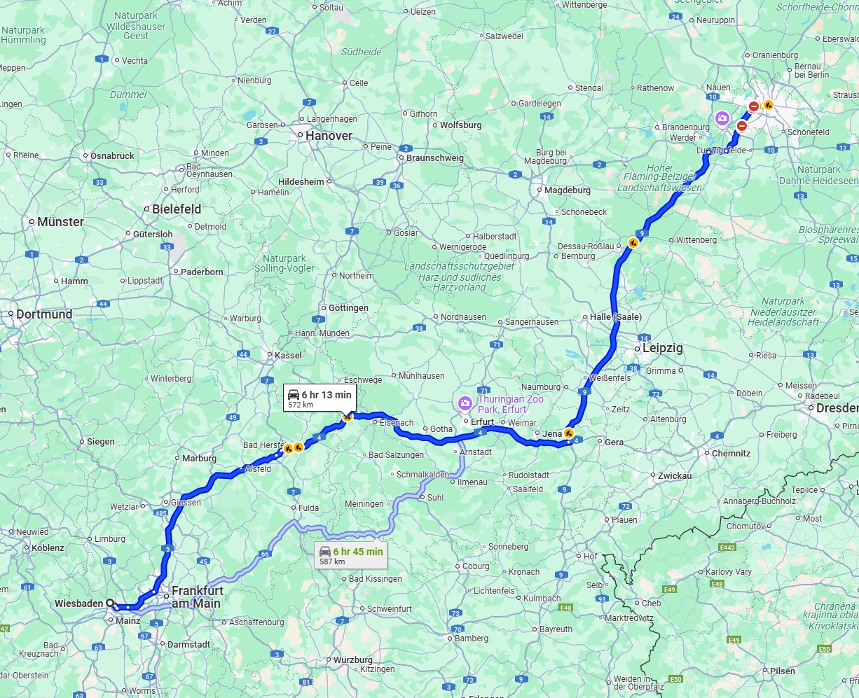 Anreise von Wiesbaden Zu Berlin Über via A4 and A9