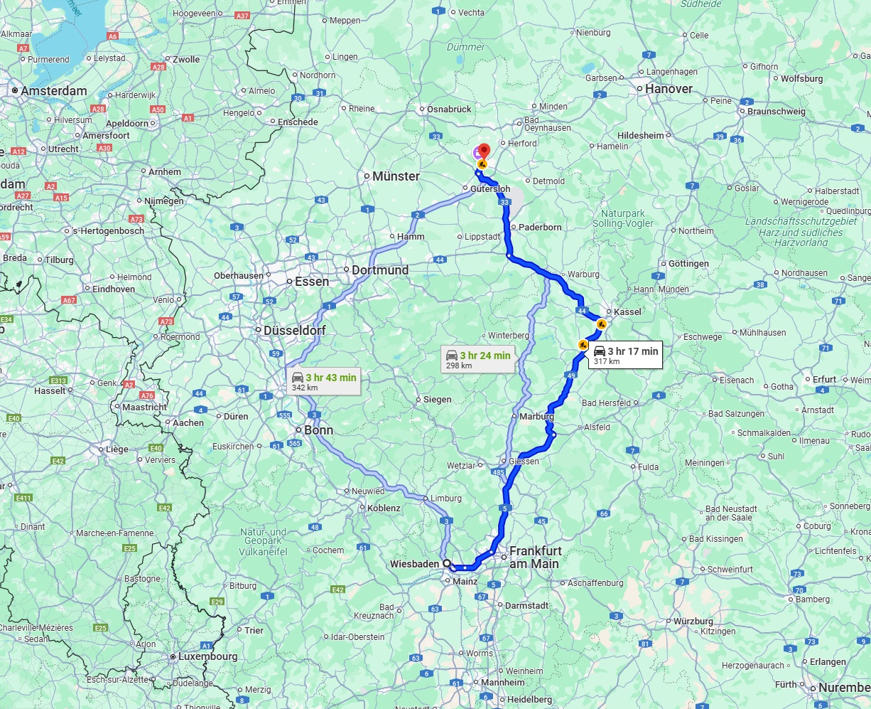 Anreise von Wiesbaden Zu Bielefeld Über via A5