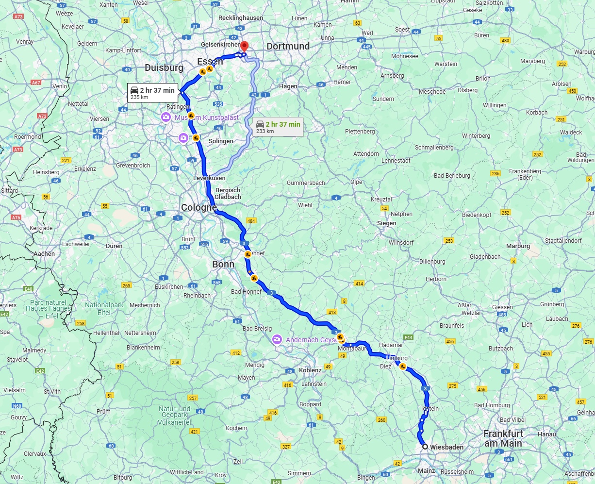 Anreise von Wiesbaden Zu Bochum Über via A3
